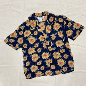 Vintage Floral Silk Relaxed Short Sleeve Button Up Boho